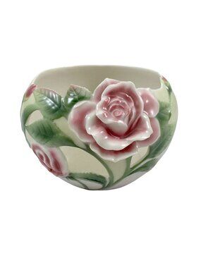 Franz Collection Porcelain Pink Garden Rose Bowl Candleholder Roses FZ00242